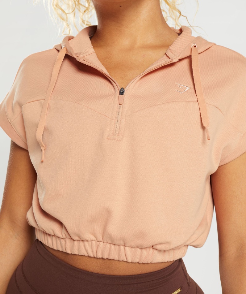 Gymshark Whitney Cropped Ermeløs Hettegenser Sunset Beige
