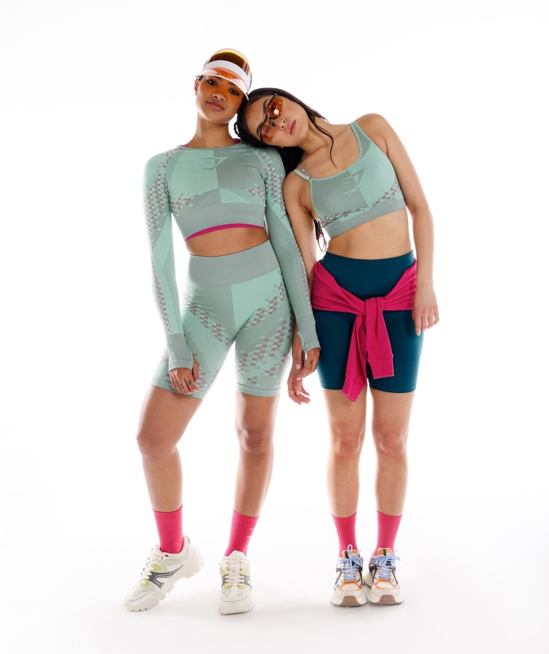 Gymshark Wtflex Cyborg Sømløs Sykkelshorts Maya Blå-rosa-turboblå