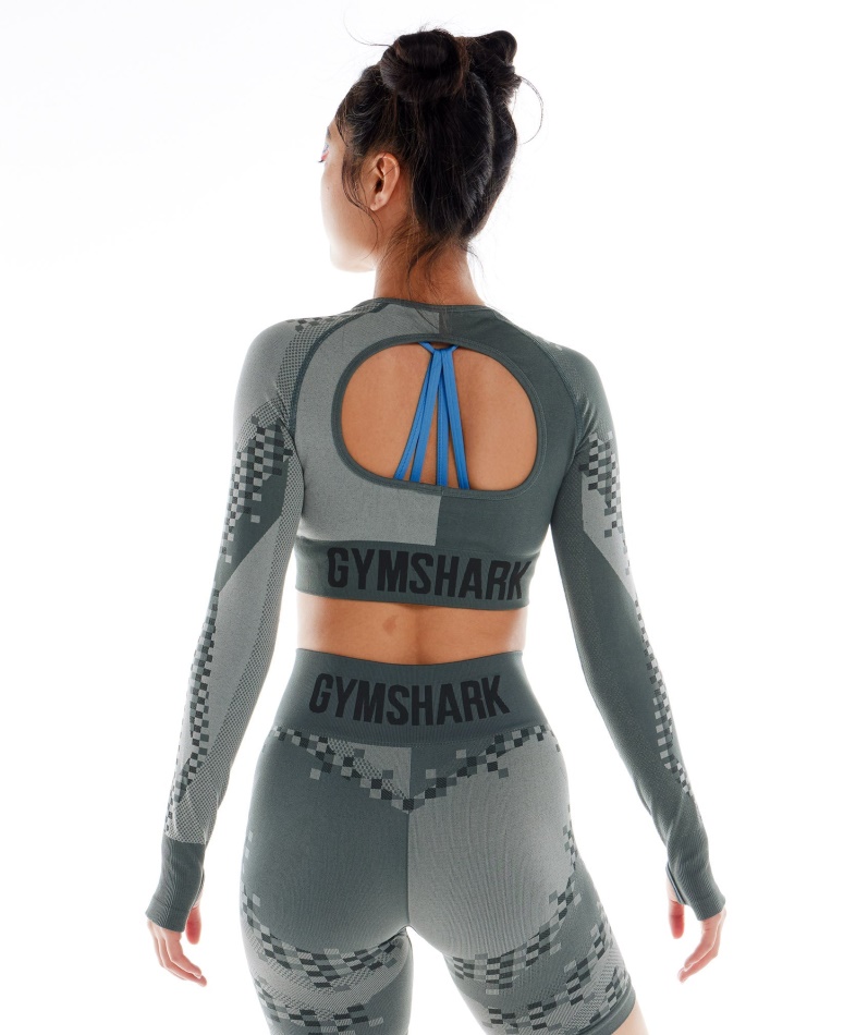 Gymshark Wtflex Cyborg Sømløs Langermet Crop Top Grå-svart-lys Grå