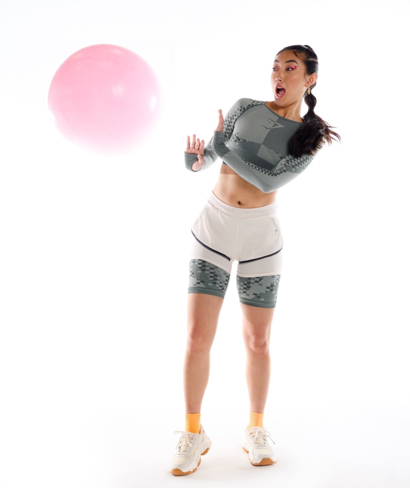 Gymshark Wtflex Cyborg Sømløs Langermet Crop Top Grå-svart-lys Grå