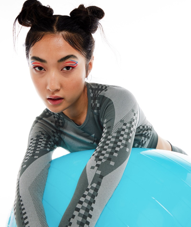 Gymshark Wtflex Cyborg Sømløs Langermet Crop Top Grå-svart-lys Grå