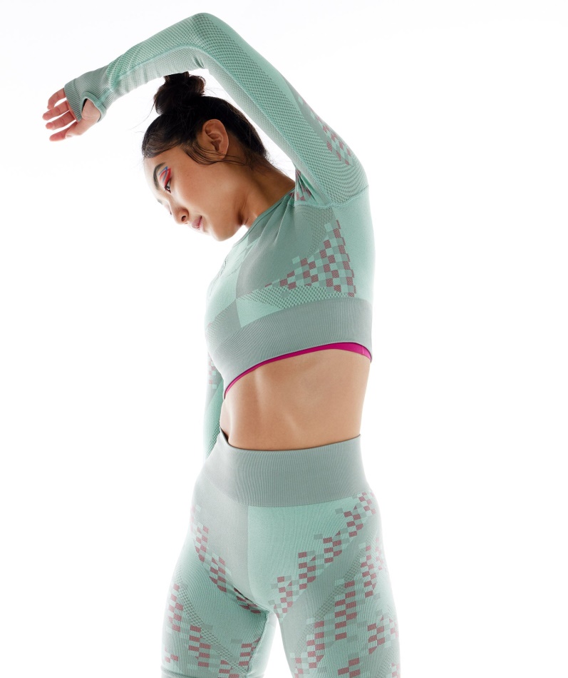 Gymshark Wtflex Cyborg Sømløs Langermet Crop Top Maya Blå-rosa-turboblå