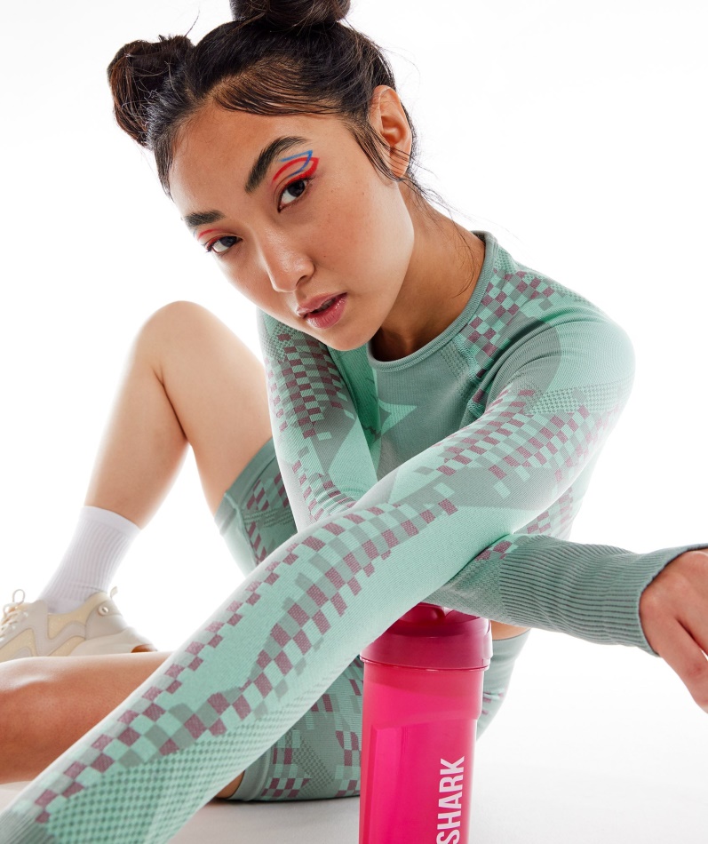 Gymshark Wtflex Cyborg Sømløs Langermet Crop Top Maya Blå-rosa-turboblå