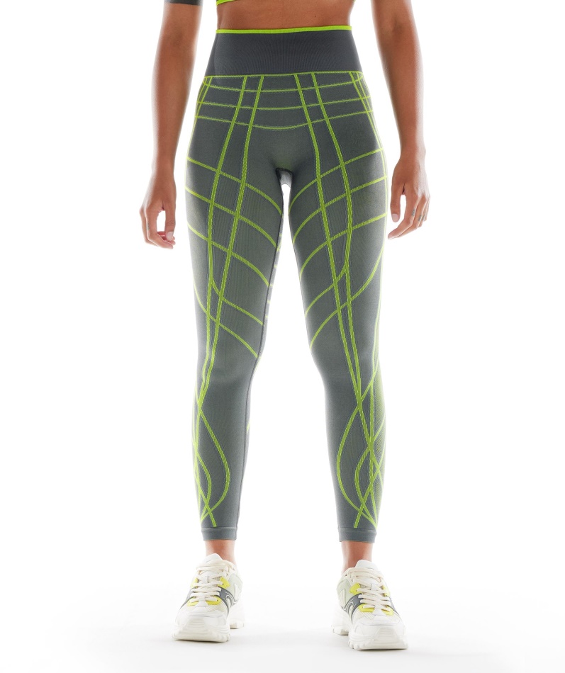 Gymshark Wtflex Lineære Sømløse Leggings Grå-fluo Grønn- Lys Grå