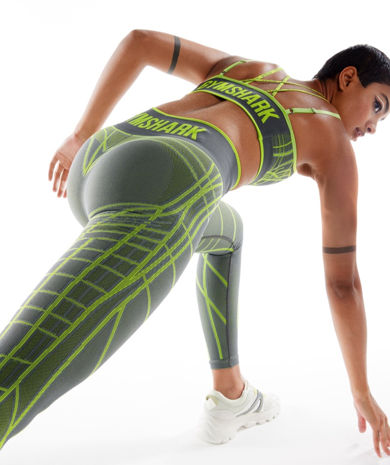 Gymshark Wtflex Lineære Sømløse Leggings Grå-fluo Grønn- Lys Grå