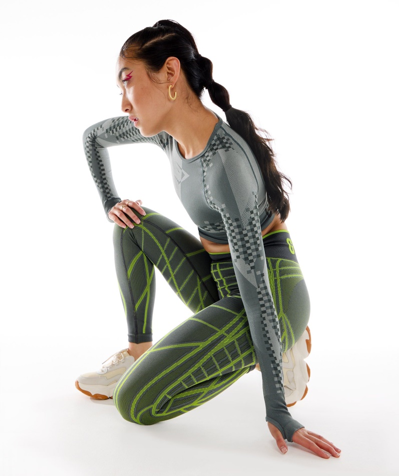 Gymshark Wtflex Lineære Sømløse Leggings Grå-fluo Grønn- Lys Grå