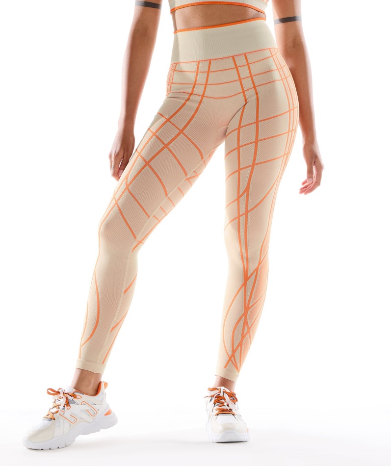 Gymshark Wtflex Lineære Sømløse Leggings Pebble Grå-oransje-hvit