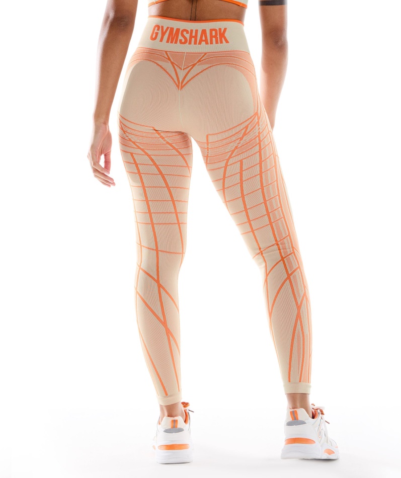 Gymshark Wtflex Lineære Sømløse Leggings Pebble Grå-oransje-hvit