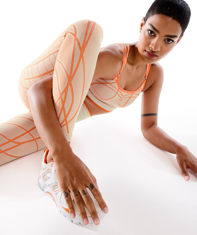 Gymshark Wtflex Lineære Sømløse Leggings Pebble Grå-oransje-hvit