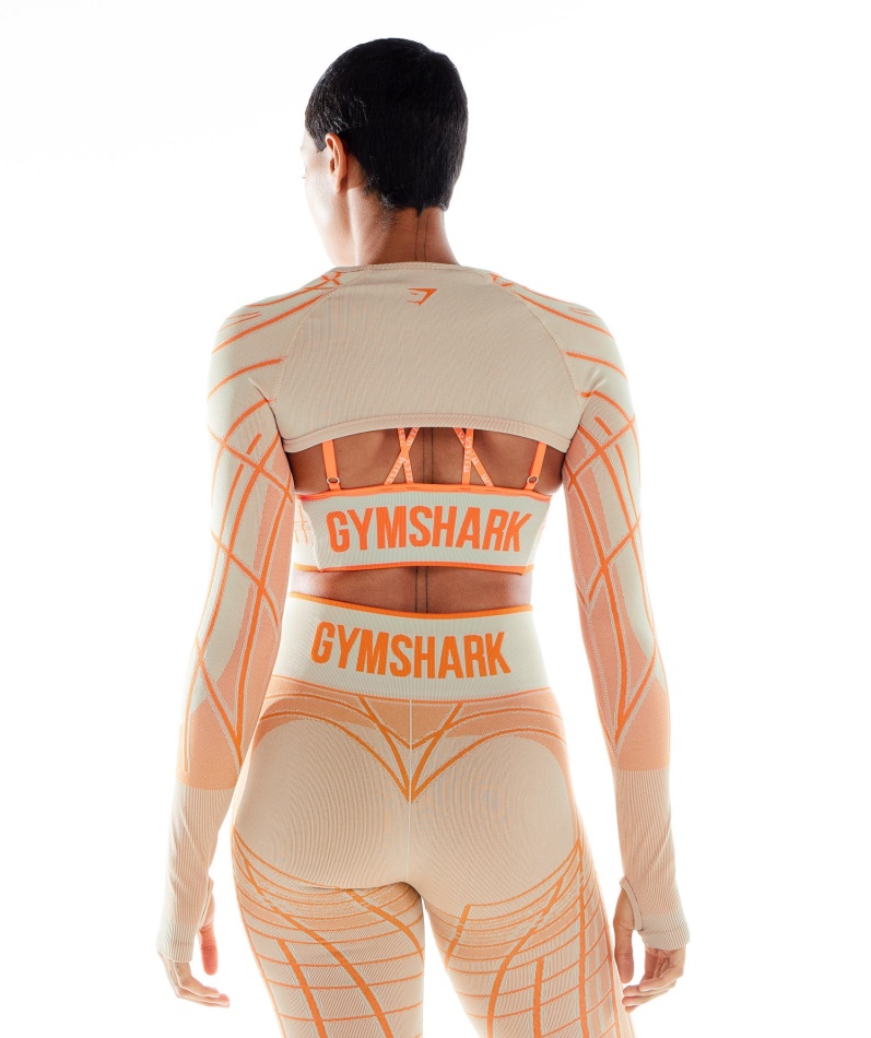 Gymshark Wtflex Lineær Sømløs Langermet Skuldertrekk Rullestein Grå-oransje-hvit