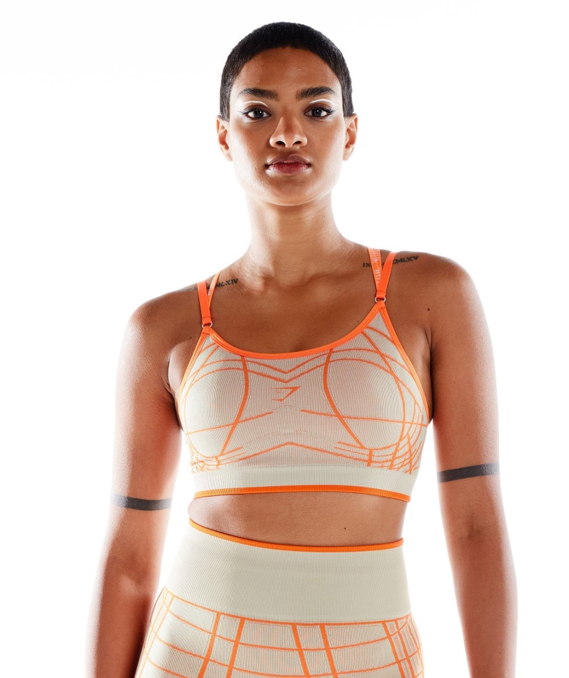 Gymshark Wtflex Lineær Sømløs Sports-bh Pebble Grå-oransje-hvit